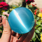 AtkitS Beautiful Blue Cat's Eye Opal Natural Quartz Crystal Healing Stone Ball Sphere Decoration (Size : 4cm)