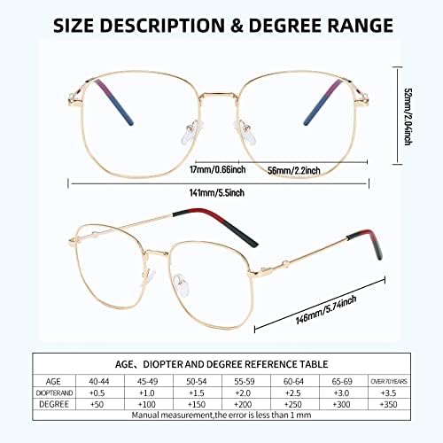 Oversized Metal Reading Glasses Women Men, Large Fashion Blue Light Blocking Computer Readers