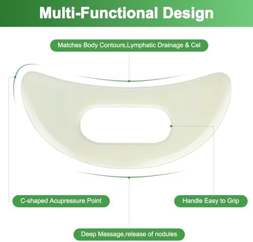 Jade Stone Gua Sha Massage Tool Set Larger Guasha Board with Handle Muscle Scraping Massage Tools Facial Anti Cellulite Spa Acupuncture Tools for Massage, Lymphatic Drainage Valentine's Day Gifts