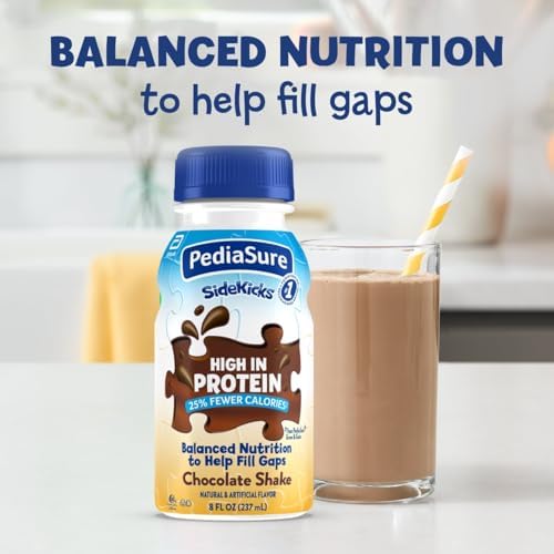 PediaSure SideKicks, Kids Protein Shake, With Key Nutrients and Protein to Help Kids Catch Up on Growth and Fill Nutrient Gaps, Chocolate, 8-fl-oz Bottle, Pack of 24