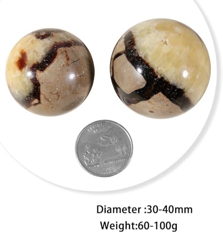 mookaitedecor Natural Septarian Dragon Crystal Ball with Wooden Stand for Display, Polished Stone Sphere for Divination Feng Shui Home Office Decoration, 1.18-1.57 Inch