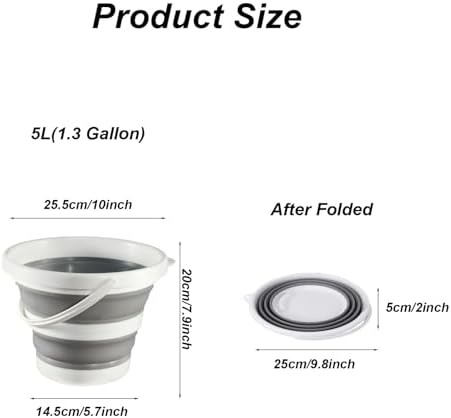Collapsible Bucket 1.3 Gallon 5L Water Bucket for Cleaning Foldable Portable Plastic Mop Bucket with Handles Indoor Household Outdoor Car Wash Camping Fishing