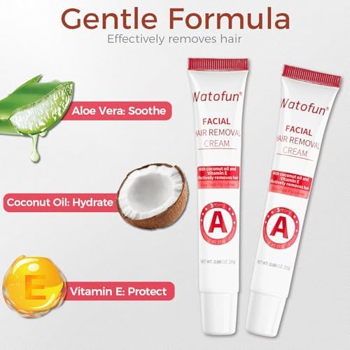 Facial Hair Removal Cream for Women, Gentle Plant Formula for Sensitive Skin with Soothing Aloe Gel, 3 Min Painless Flawless Depilatory Cream Removes Hair from Chin, Upper Lip and Sideburns