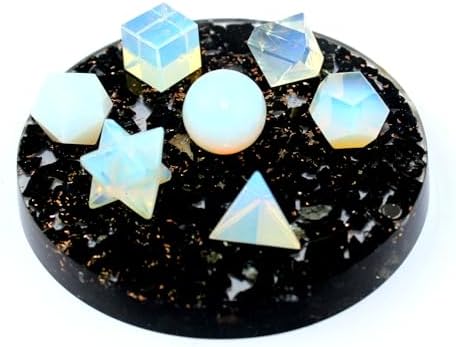 Opalite 7 Stones Sacred Geometry Sets Gemstone Platonic Solid Top Grade Quality Merkaba Star w/Attractive Cleansing Life Vitality Healing