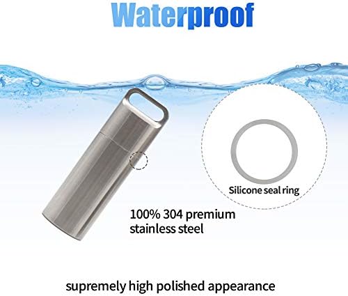 HRX Package Waterproof Stainless Steel Pill Case Keychain, Durable Small Pill Box Bottle Holder Tough for Men Purse Pocket Outdoor EDC Tool Kit