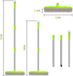 Pet Hair Removal Rubber Broom, Carpet rake with Squeegee for Cleaning Pet Hair, 52 inch Long Handle Rubber Broom,Dual-Sided for Fluff Carpet, Hardwood Floor, Tile,Green