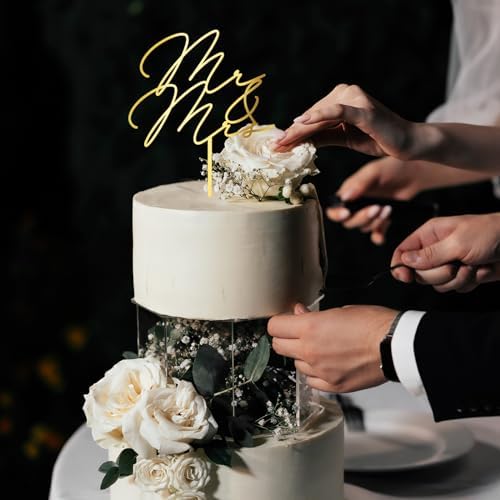Mr & Mrs Wedding Cake Topper in Golden Acrylic (Design 03)