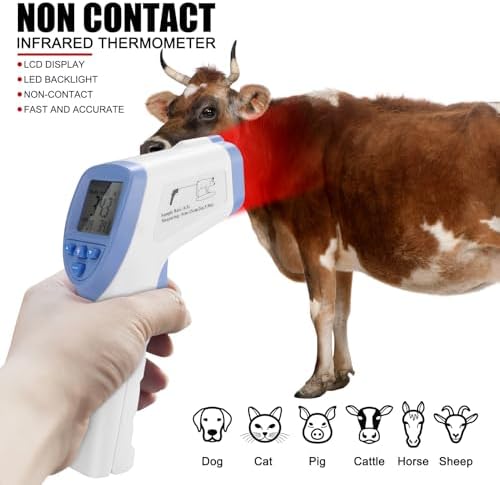 Pet Thermometer, High Precision Veterinary Infrared Thermometer Blue Non-Contact Digital Thermometer for Pig Sheep Horse Dog