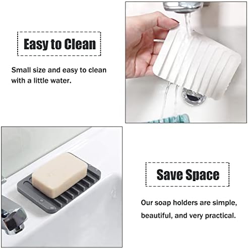 Self Draining Soap Dishes, 3 Pcs Silicone Waterfall Drainer Soap Holder for Bathroom, Extend Soap Life Keep Dry Clean & Easy Cleaning (Black, White, Gray)