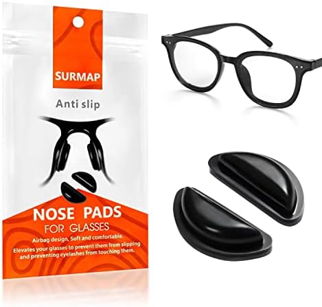 SURMAP Eyeglass Nose Pads, Comfort Soft Silicone Glasses Nose Pad, with Sticky Backing, Anti-Slip Heighten Air Chamber Glasses Grips for Eyeglasses and Sunglasses (10 Pairs, Black)