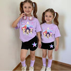 K-pop HUNTR/X 2 Piece Short Sleeve Top and Shorts Hunter Print Outfits Set Teen Cartoon Costume Y2K Outfits Short Set