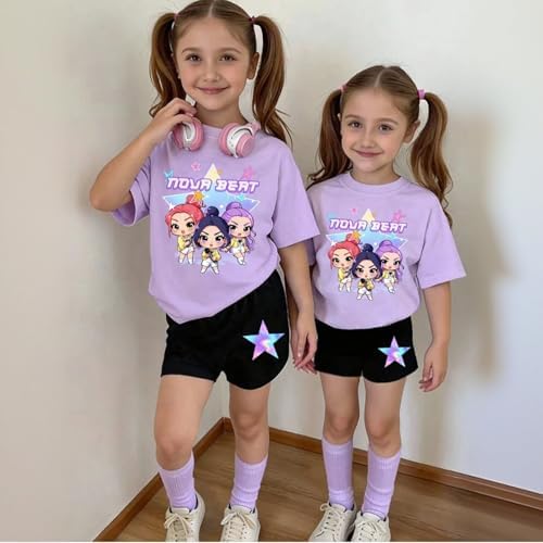K-pop HUNTR/X 2 Piece Short Sleeve Top and Shorts Hunter Print Outfits Set Teen Cartoon Costume Y2K Outfits Short Set