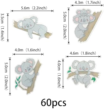 60 Pack Edible Koala Cupcake Toppers Glitter Wild Animal Cupcake Picks Water Paper Koala Birthday Cupcake Decorations Baby Shower Birthday Theme Party Cake Decorations Supplies
