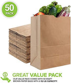 Stock Your Home 52 lb Kraft Brown Paper Bags (50 Count) – Bulk Large Grocery Bags for Shopping