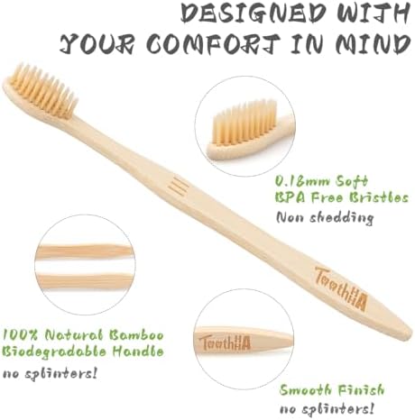 Bamboo Toothbrushes for Adults, BPA-Free Soft Tapered Bristles, Eco-Friendly Natural Organic Wooden Toothbrush, 10-Count Toothbrushes Travel Set