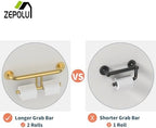 Brushed Gold Grab Bar for Bathroom 17 Inch, Zepolu Stainless Steel 2-in-1 Safety Handrail w/Double Toilet Paper Holder, Wall Mounted Balanced Support Bar Assist Handle for Senior Elderly Handicap