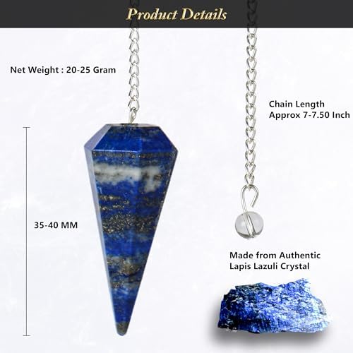 ANAYA AGATE Lapis Lazuli Pendulum, Chakra Pendulum with Chain, Certified Dowsing Crystals and Healing Stones for Divination Meditation, Chakra Balancing and Crystal Grid, Natural Gemstone Pendulums