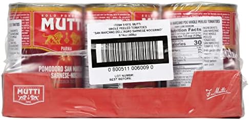Mutti Peeled Whole Tomatoes, 100% Italian, No Additives or Preservatives, Vegan, Gluten Free & Non-GMO, 14 Oz (Pack of 6)