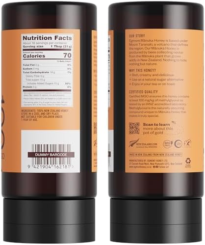 Egmont Honey Manuka Honey MGO 100+ Squeeze Bottle 12.3oz (350g) | Kosher, BPA Free, Certified UMF & MGO, 100% Pure, Traceable New Zealand Non-GMO Honey