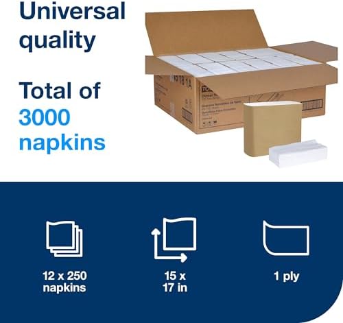 Tork White Dinner Napkin, 1/8 Fold 1-ply, 17" x 14.9", 12 x 250 napkins, N5181A, White