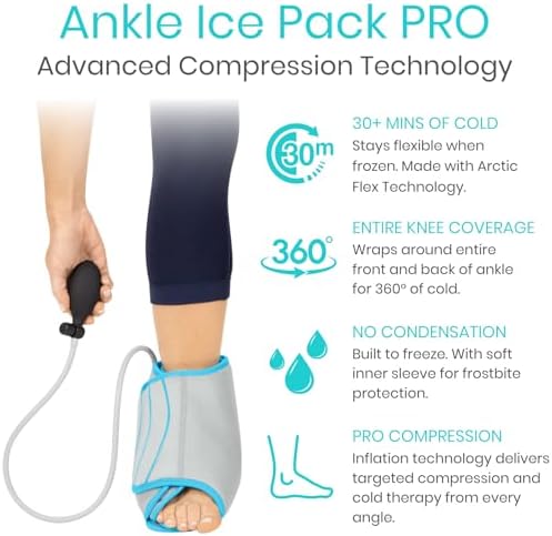 Vive Compression Ankle Ice Pack Wrap for Foot Pain Relief - Soft Cold Brace for Recovering Injuries - Support for Swelling, Sprains, & Fractures - Filled with Reusable Gel, Fits Small & Large Feet