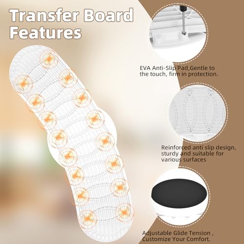 Slide Transfer Board with Disc,Sliding Board for from Wheelchair to Bed/Car,EVA Anti-Slip Pad Make Transfers Easier,Heavy-Duty Sliding Board for Patient Senior, Reach More, Move Easier