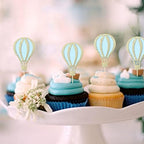 12PCS Hot Air Balloon Cupcake Topper - Glitter Cupcake Toppers, Baby Shower Decorations, Birthday Party Supplies, Retirement/Travel/Graduation Theme Party Decor (Hot Air Balloon Toppers Blue)