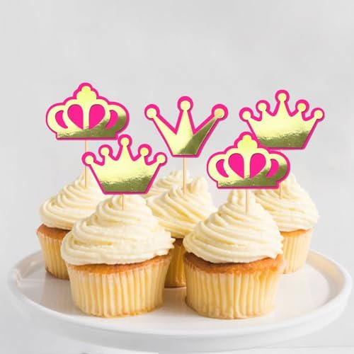 Ercadio 24 Pack Princess Crown Cupcake Toppers Glitter Baby Shower Crown Cupcake Picks Wedding Girls Birthday Party Cake Decorations Supplies Crown Pink