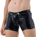 Mens Faux Leather Wetlook Open Butt Crotchless Boxer Shorts Hot Pants