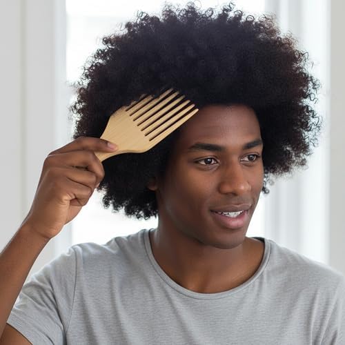 2 PCS Wooden Hair Pick Bamboo Hair Comb Pick for Beard Wide Tooth Comb Beard-Pick No Handle Wide Tooth Wooden Combs for Long Hairs Beard Women Men