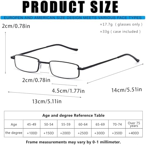Viseng Slim Mini Metal Reading Glasses Compact Lightweight Portable Readers with Glasses Case for Reading Case +1.0 Black+Gold+Silver