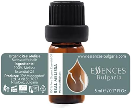 Essences Bulgaria Organic Real Melissa Essential Oil 1/6 Fl Oz | 5ml | Melissa Officinalis | 100% Pure and Natural | Undiluted | Therapeutic Grade | Family Owned Farm | Steam-Distilled | Non-GMO