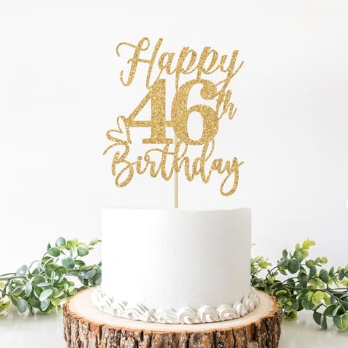 Happy 46th Birthday Cake Topper, 46th Birthday Decorations, Cheers to 46 Years, Hello 46, 46th Happy Birthday Party Supplies Gold Glitter
