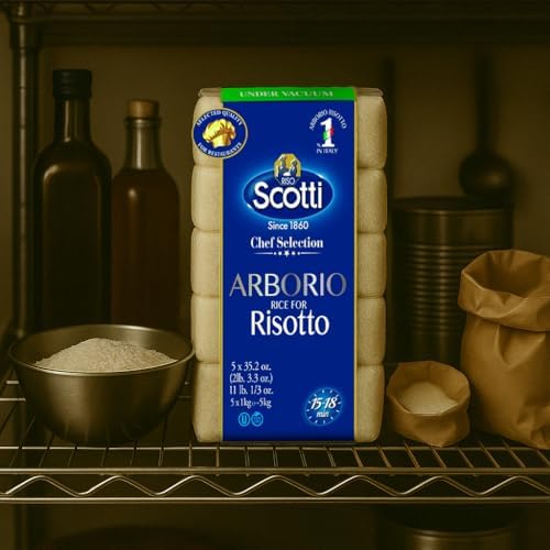 Riso Scotti Arborio Rice for Risotto, 11 lbs (5x1 kg) Product of Italy, Chef Selection, Gluten Free, Non-GMO, Vacuumed Packed