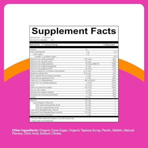SmartyPants Teen Girl Multivitamin Gummies, Omega 3 (DHA/EPA), Vitamin C, D3, B12, Vitamin A, K & Zinc, Biotin to Support Hair, Skin & Nails, Gluten Free, 60 Count (30 Day Supply)