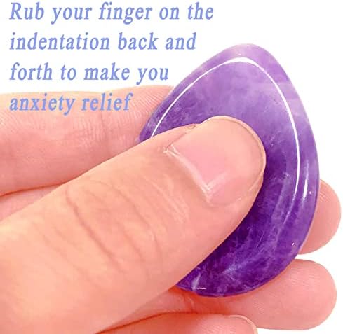 DUQGUHO 1.7" Worry Stone Natural Amethyst Healing Crystals Thumb Worry Stones for Anxiety Reiki Crystal Gemstone Polished Pocket Energy Quartz Stone