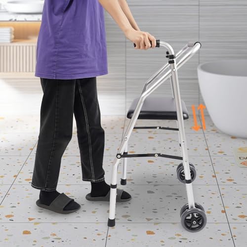 Foldable Standard Walkers for Seniors, Height Adjustable Lockable Walker, Medical Walking Mobility Aid, 350lbs Rolling Walker for Adult Bariatric Handicap