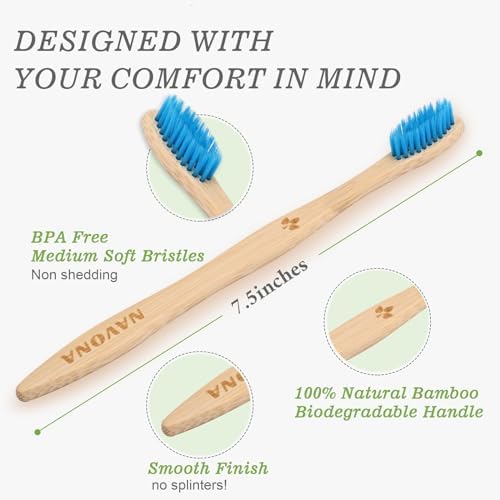 Navona 30 PCS Bamboo Toothbrushes, BPA Free Soft Bristles Toothbrush for Adults, Box of Two Kids Bamboo Toothbrushes Pack, Eco-Friendly Natural Wooden Toothbrush Bulk