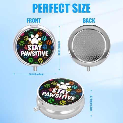 Pill Box, 3 Compartments Small Dog Lover Pill Case Travel Portable Metal Medicine Box with Mirror Mini Container for Purse Pocket Women Men(Dog Paw)