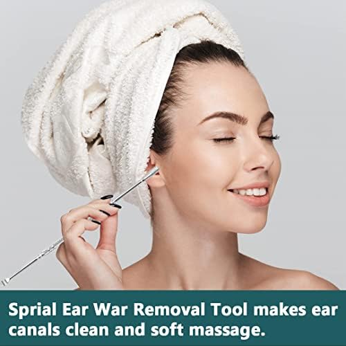 Spring Ear Wax Cleaner Tool Set Ear Cleaner Ear Cleaner Tool Ear Wax Removal Spoon Double Ended with Stainless 360° Spiral Ear Massage Cleaning Tool Ear Cleaner Cleaning Brush and Storage Box Silver