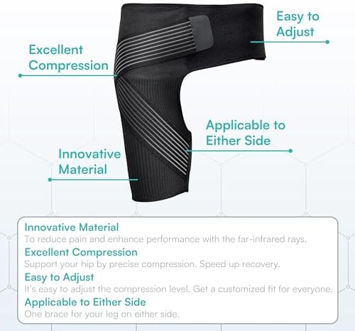 Vital Salveo Graphene Hip Brace for Women & Men – Hip & Thigh Brace with Compression Support for Hip Pain Relief, Adjustable Cross Strap for Sports, Walking & Daily Wear (1 PC) - X-Large