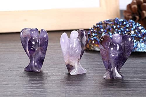 Jovivi 2pcs Amethyst Rose Quartz Crystal Angel Figurines 1.5 Inch Polished Pocket Guardian Angel Statue Stones Angel Gemstones Crystals Carved Stones Meditation Home Decor Love