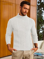 Runcati Mens Turtleneck Sweaters Cable Knitted Casual Fall Winter Warm Pullover Slim Fit Twisted Chunky Sweater