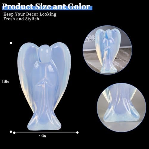 1.8 Inch Opalite Crystal, Guardian Angel Decor Figurines, Cute Figurines, Hand-Carved Angel Crystals, Crystals and Healing Stones for Room and Office Desk Decor, Angel Gifts for Women and Men.