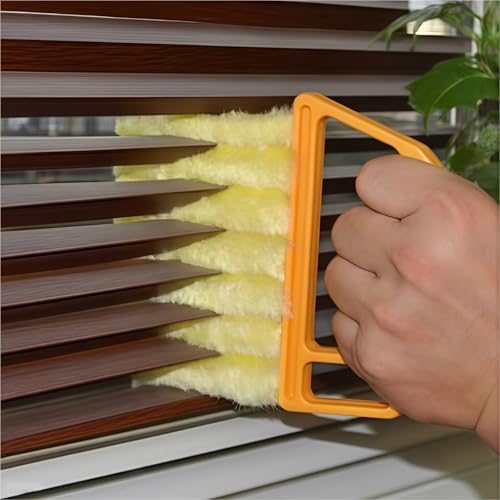 Cleaner Brush 7 Teeth Hand-Held Mini 5.3 X 6.3 in / 13.5 X 16 Cm, Blinds Shutters Air Conditioner Fan Window Duster Household Yellow Cleaning Tool