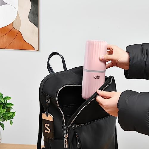 VITVITI Toothbrush Travel Case, Portable Travel Soap Container Leakproof Dish Tray, 7.88 inch Toothpaste Travel Toothbrush Holder with Cover for Trip/Bathroom/Camping(Pink)