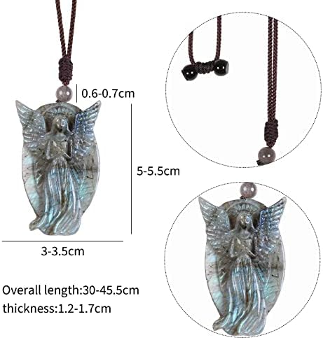 Nupuyai Hand-Carved Natural Labradorite Necklace for Unisex, Irregular Healing Labradorite Crystal Stone Pendant with Adjustable Cord, 18-31"