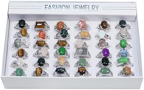 RICHRAIN Bulk Wholesale Crystals Rings Stone Natural Mixed 36 Pieces Lot Anillo al por Mayor