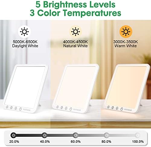 Light Therapy Lamp, 15000 Lx Sun Lamp,3 Color Temperature, 5 Levels of Adjustable Brightness and Timer Function Light Lamp, Touch Control, Rotatable Stand, Memory Function, Home/Office Use
