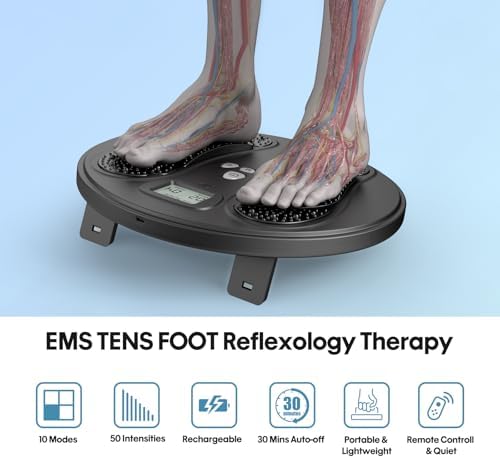 Y&LJ EMS Foot Massager for Neuropathy and Circulation, Rechargeable TENS Foot Stimulator with 10 Modes & 50 Intensities, Pain Relief Foot Massager for Plantar Fasciitis, Gift for Mom Dad